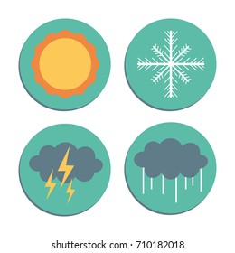 Flat colorful weather forecast icons. Vector illustration