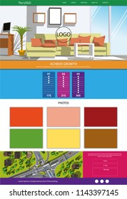 Flat Colorful Website Template Design with office interior