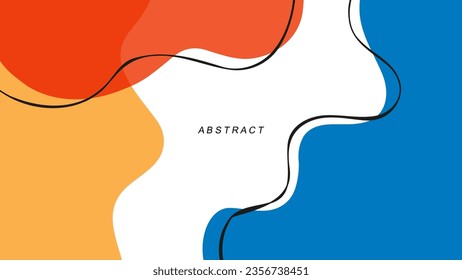 Flat colors. Abstract background with various dynamic liquid shapes and black outlines for creative graphic design. Vector illustration.