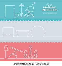 Flat Colors Infographics With Interior Design Elements. Vector Illustration.