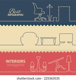 Flat Colors Infographics With Interior Design Elements. Vector Illustration.