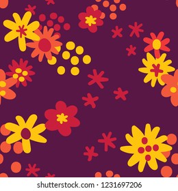 Flat colour autumn flowers vector seamless pattern background, Surface pattern design