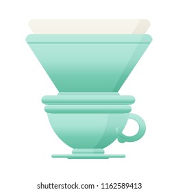 Ilustración de color plano de una taza de café filtrante