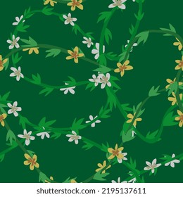 A flat colour seamless pattern of flowering vines