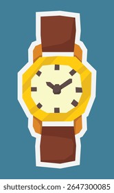Flat Colour Sticker of A Watch in Cutout Style