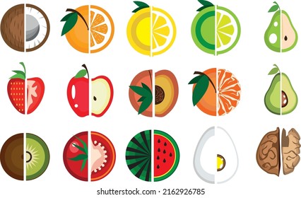 Leuchtende Symbole für Obst, Gemüse und Beeren