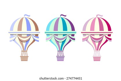 Flat colourful retro hot air balloons in three variants