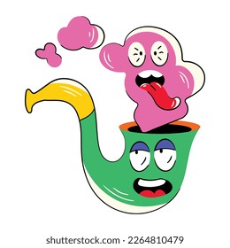 Flat colourful sticker of a smoking pipe 
