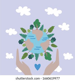 Flat colourful vector illustration. Planet Earth. Earth Day.