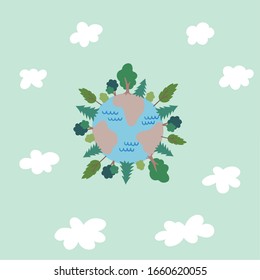 Flat colourful vector illustration. Planet Earth. Earth Day.