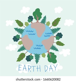 Flat colourful vector illustration. Planet Earth. Earth Day.