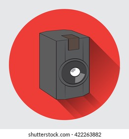 Flat column loudspeaker in a red circle , vector