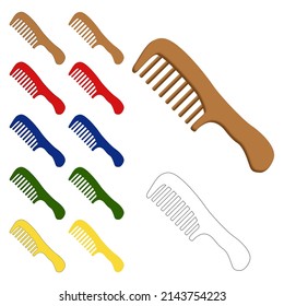 Flaches Comb-Holz mit Schatten, roter, grüner Umriss