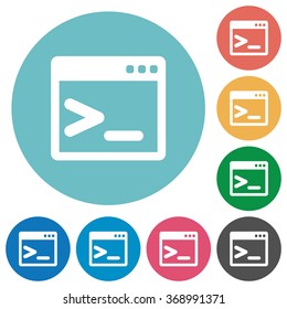 Flat Command Prompt Icon Set On Round Color Background.