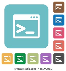 Flat command prompt icons on rounded square color backgrounds.