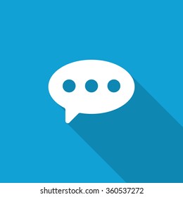 Flat Comment icon with long shadow on blue backround