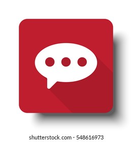 Flat Comment web icon on red button with drop shadow