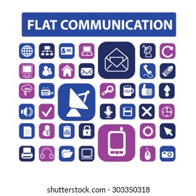 flat communication, connection icons, signs, illustrations set, vector