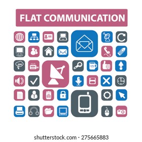 flat communication, connection, technology icons, signs. illustrations set, vector