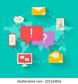 flat communication network speech background vector concept illustration design