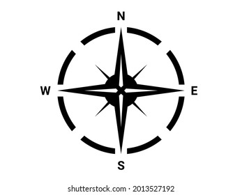 Flat compass direction. Black Map symbol.