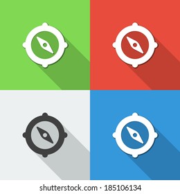 flat compass icon, isolated, shaded, four colors, for business,travel & adventure