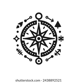 Flat compass icon in white background