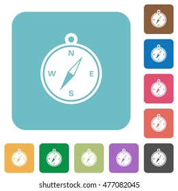 Flat compass icons on rounded square color backgrounds.
