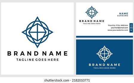 Flat compass logo with business card design