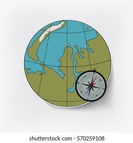 Flat compass and map icons on a white background.