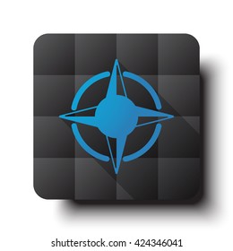 Flat Compass Rose icon on black app button with drop shadow