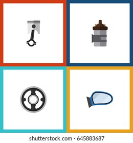 Flat Component Set Of Absorber, Belt, Auto Component And Other Vector Objects. Also Includes Combustion, Piston, Wing Elements.