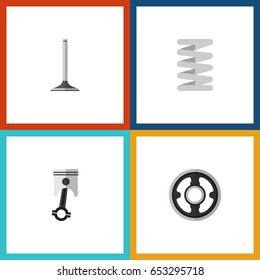 Flat Component Set Of Belt, Conrod, Car Segment And Other Vector Objects. Also Includes Valve, Gear, Segment Elements.