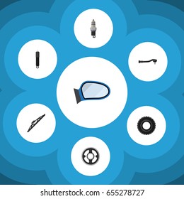 Flat Component Set Of Belt, Input Technology, Wheel And Other Vector Objects. Also Includes Wing, Engine, Belt Elements.