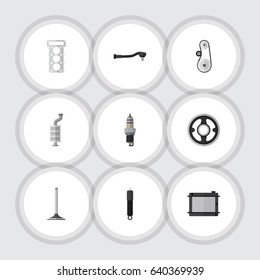 Flat Component Set Of Cambelt, Combustion, Belt And Other Vector Objects. Also Includes Combustion, Segment, Engine Elements.