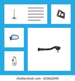Flat Component Set Of Cambelt, Input Technology, Gasket And Other Vector Objects. Also Includes Spherical, Car, Joint Elements.
