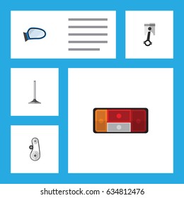 Flat Component Set Of Car Segment, Auto Component, Cambelt And Other Vector Objects. Also Includes Piston, Cambelt, Drive Elements.