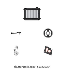 Flat Component Set Of Gasket, Cambelt, Heater And Other Vector Objects. Also Includes Spherical, Packing, Joint Elements.