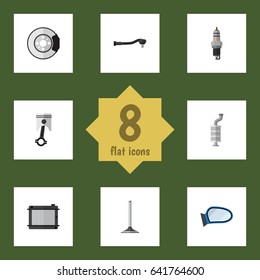 Flat Component Set Of Input Technology, Auto Component, Spare Parts And Other Vector Objects. Also Includes Thermostat, Spark, Segment Elements.