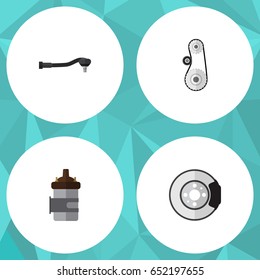 Flat Component Set Of Input Technology, Cambelt, Absorber And Other Vector Objects. Also Includes Absorber, Disk, Engine Elements.