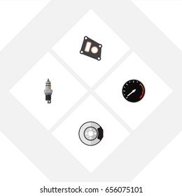 Flat Component Set Of Metal, Gasket, Spare Parts And Other Vector Objects. 