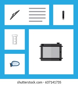 Flat Component Set Of Packing, Auto Component, Windshield And Other Vector Objects. Also Includes Mirror, Packing, Auto Elements.