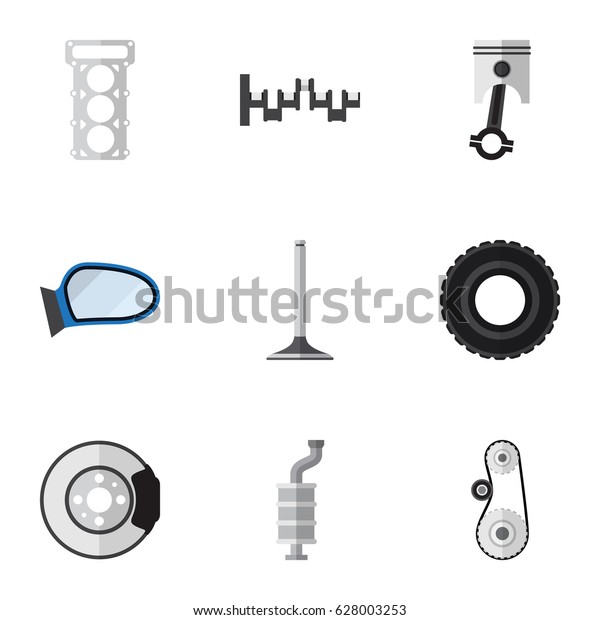 Flat\
Component Set Of Packing, Steels Shafts, Metal And Other Vector\
Objects. Also Includes Car, Gasket, Metal\
Elements.