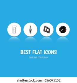 Flat Component Set Of Tachometr, Gasket, Packing And Other Vector Objects. Also Includes Speed, Spark, Gasket Elements.