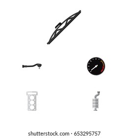 Flat Component Set Of Tachometr, Windshield, Packing And Other Vector Objects. Also Includes Tachometr, Car, Silencer Elements.
