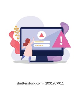Flat composition with computer user password and login on monitor vector illustrastion