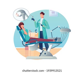 Flat composition with dentistry patient after tooth extraction procedure vector illustration