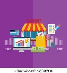 Flat composition of the internet marketing and business. Vector Illustration.