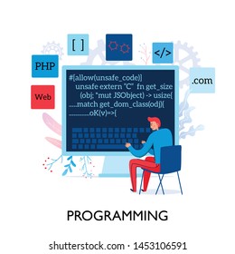 Flat composition with programmer testing programs vector illustration