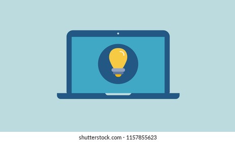 Flat computer with bulb icon vector illustration.Idea with computer laptop concept.